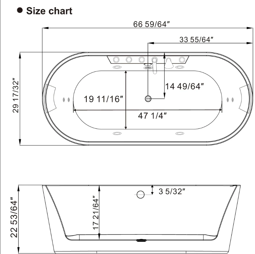 Empava 67 in. Whirlpool Acrylic Freestanding Bathtub | EMPV-67AIS01 - Image 10