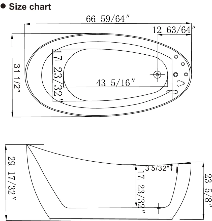 Empava 67 in. Whirlpool Freestanding Acrylic Bathtub | EMPV-67AIS05 - Image 8