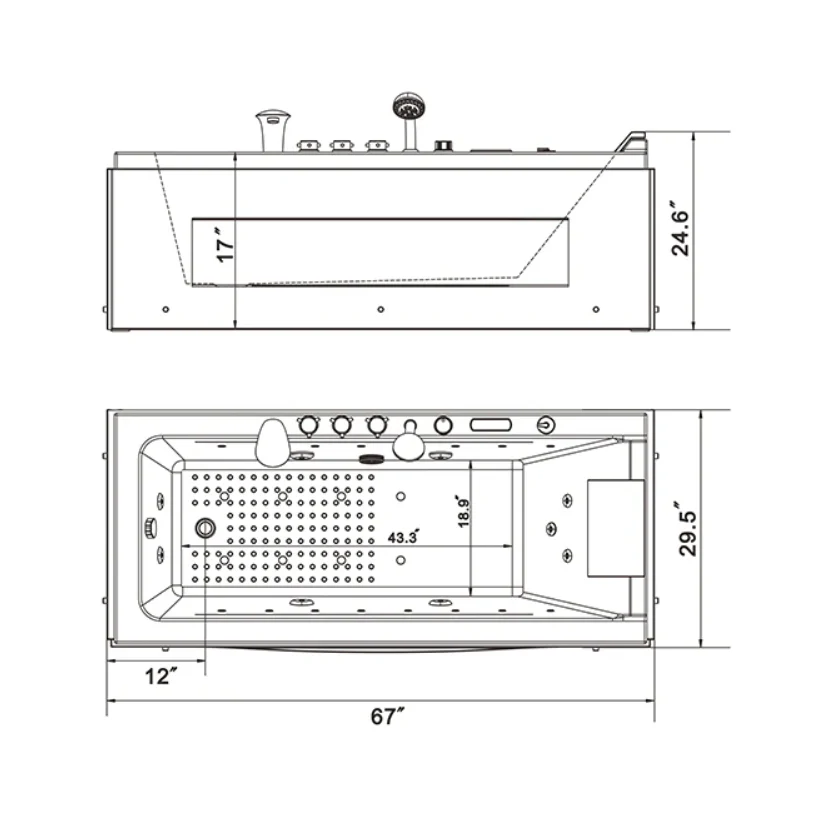 Empava 67 in. Whirlpool Rectangular Bathtub  | EMPV-67JT351LED - Image 9