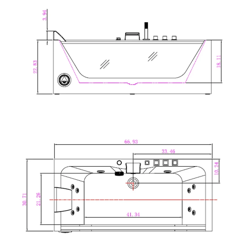 Empava 67 in. Whirlpool Rectangular Bathtub | EMPV-67JT408LED - Image 9