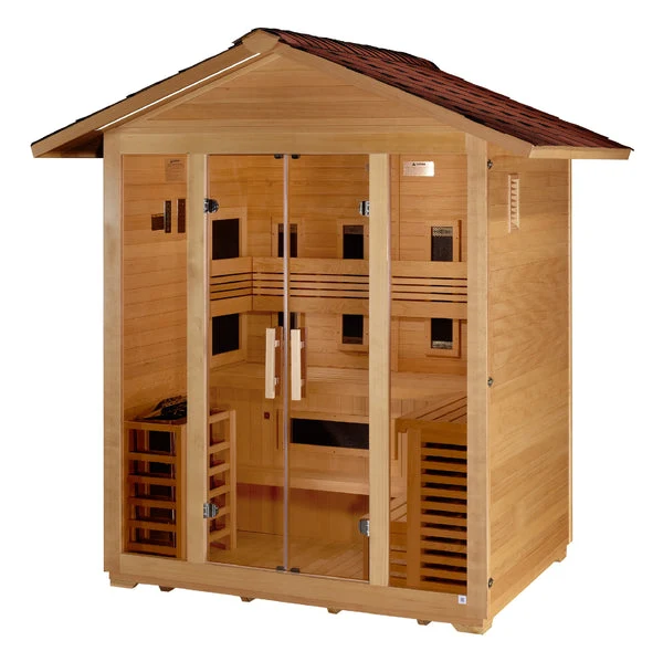 Golden Designs Gargellen 5-Person Hybrid Full Spectrum IR or Traditional Stove Outdoor Sauna in Canadian Hemlock - Image 3