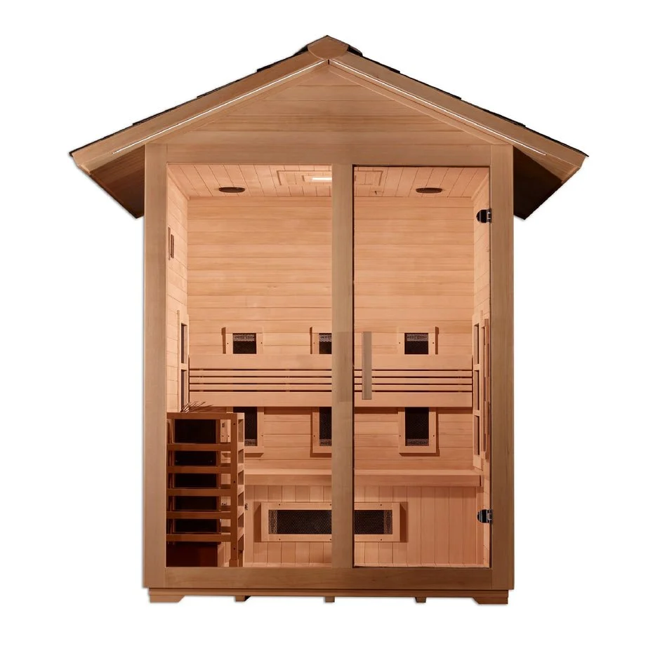 Golden Designs Gargellen 5-Person Hybrid Full Spectrum IR or Traditional Stove Outdoor Sauna in Canadian Hemlock - Image 4