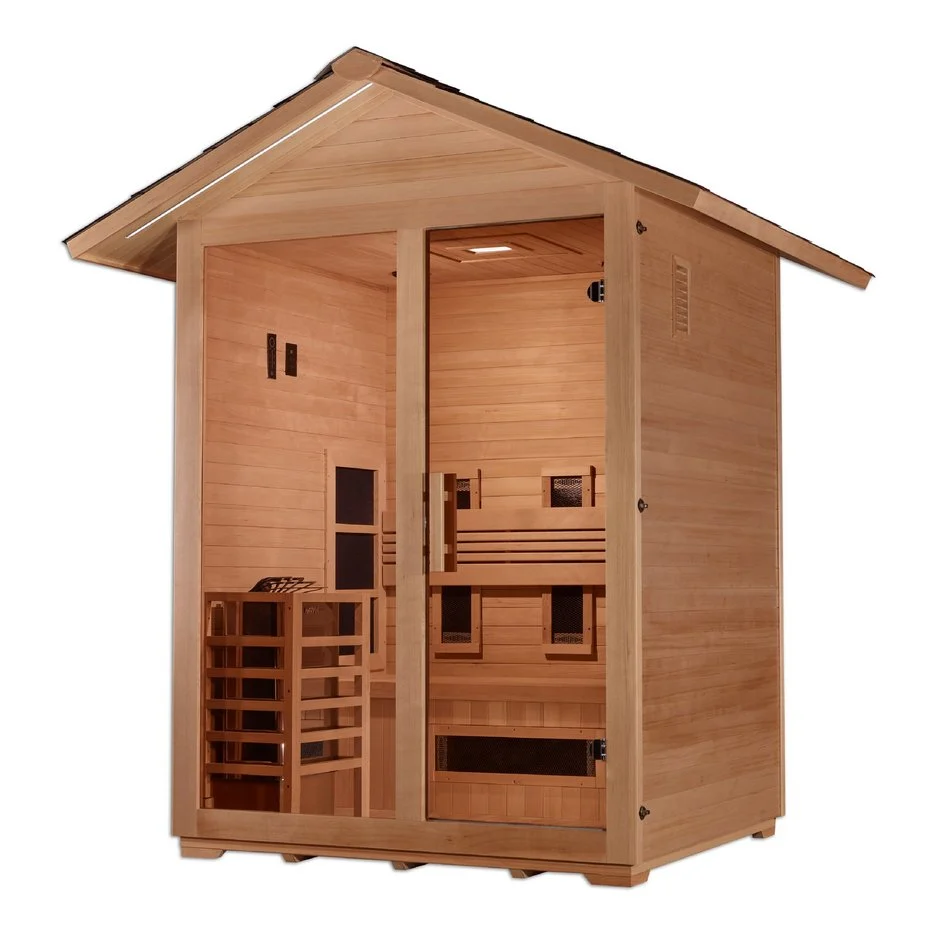Golden Designs Gargellen 5-Person Hybrid Full Spectrum IR or Traditional Stove Outdoor Sauna in Canadian Hemlock - Image 5