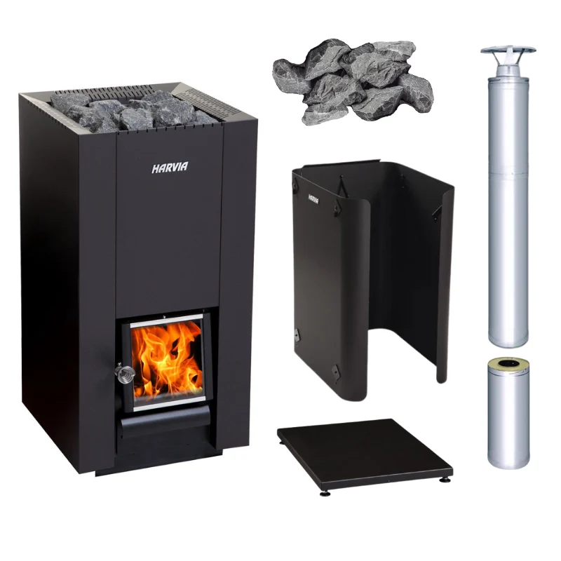 Harvia Linear 22 GreenFlame Series Wood Stove Sauna Heater Package - Image 2