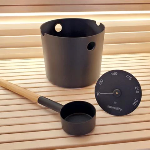 SaunaLife Aluminum 1-Gallon Sauna Bucket Set with Wood Ladle and Thermometer - Image 3